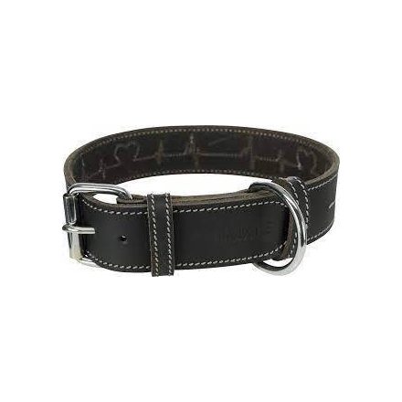 Trixie Greased Leather Collar - bőr nyakörv (fekete,szívritmus mintával) kutyák részére (M) 38-47cm/40mm