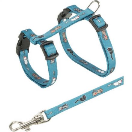 Trixie Junior Harness with Lead - hám szett (mintás, több féle színben) macskák részére (21–33 cm/8mm, 1,20m)