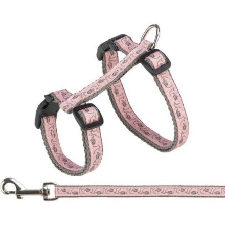 Trixie Cat Harness with Lead - hám és póráz szett (szürke/pink színben) macskák részére (27–45 cm/13 mm, 1.20 m)