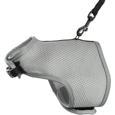 Trixie Soft Harness with Lead - hám és póráz szett (szürke,fekete) macskák részére ( 24–42 cm, 1.20m)