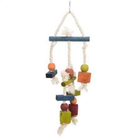 Trixie Wooden Toy on a Rope - Fajáték kötéllel nagypapagájok részére (24cm)