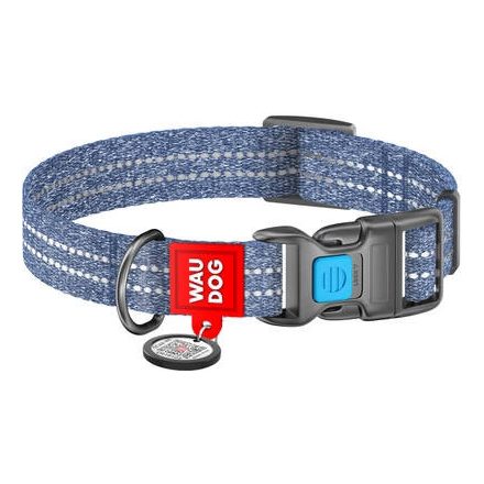 WAUDOG Re-cotton, Reflective Dog collar (XL) - nyakörv, újrahasznosított pamutból (QR kódos, fényvisszaverő csíkkal, kék) kutyák részére (37-58cm/25mm)