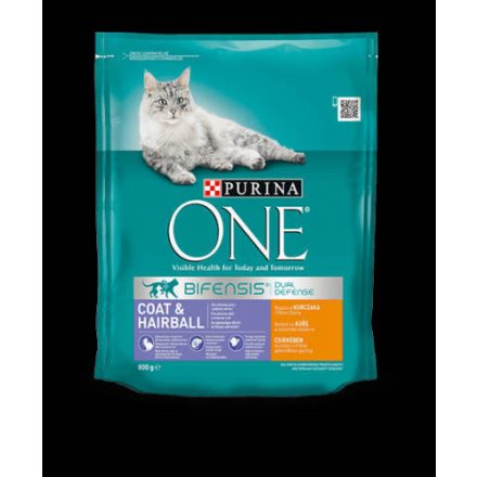 Purina ONE Coat&Hairball Bifensis (csirke,gabona) száraztáp lakásban tartott macskák részére (800g)