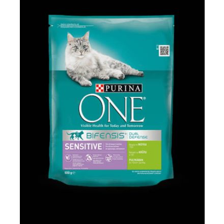 Purina ONE Sensitive Bifensis (pulyka,rizs) száraztáp érzékeny emésztésű felnőtt macskák részére (800g)