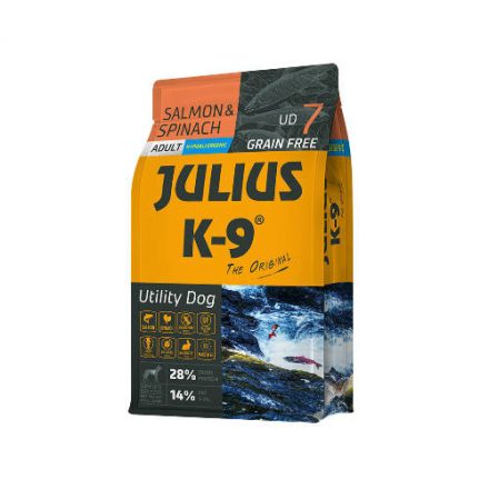 JULIUS K-9 3kg Utility Dog Hypoallergenic Salmon,spinach Adult (lazac,spenót) száraztáp - Felnőtt kutyák részére (3kg)