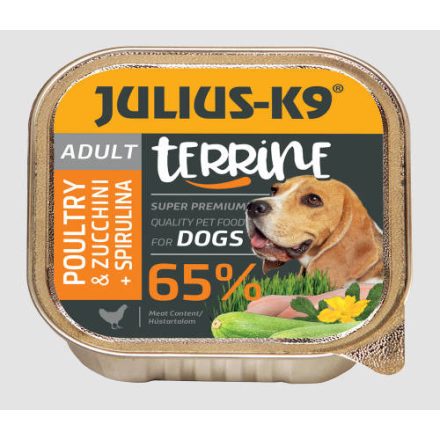 Julius-K9 Dog Terrine Adult Poultry&Zucchini, spirulina - nedveseledel (szárnyas,cukkini) felnőtt kutyák részére (150g)