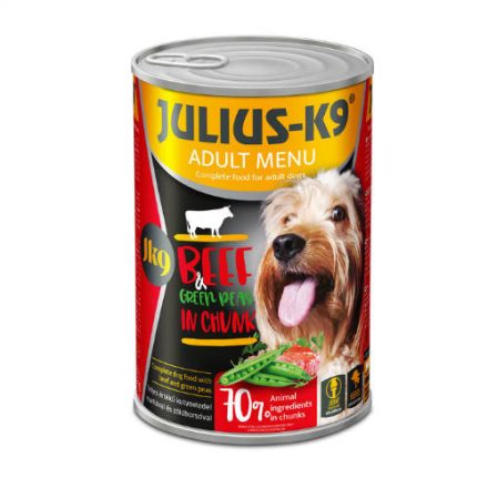 Julius-K9 konzerv Adult - nedveseledel (marha,borsó) felnőtt kutyák részére (12* 1240g)  11+1