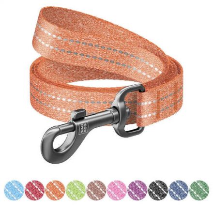 WAUDOG Re-cotton, Reflective Dog Leash (L-XXL) - póráz, újrahasznosított pamutból (narancssárga, fényvisszaverő csíkkal) kutyák részére (25mm/150cm)