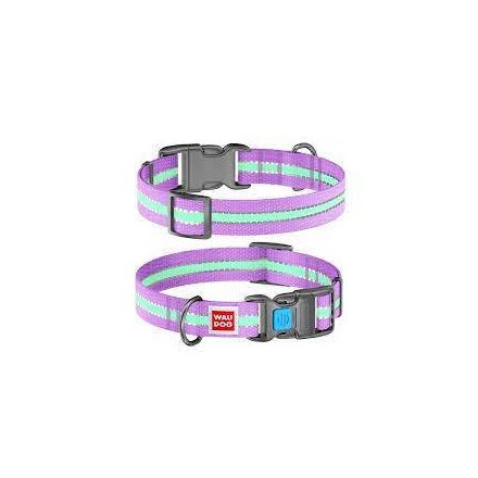 WAUDOG Nylon, Reflective Dog collar (XL) - nyakörv, nylon (QR kódos, fényvisszaverő csíkkal, lila) kutyák részére (37-58cm/25mm)