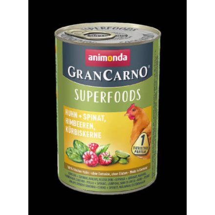 Animonda GranCarno Adult (superfood) konzerv - Felnőtt kutyák részére, csirke,spenót,málna,tökmag (400g)