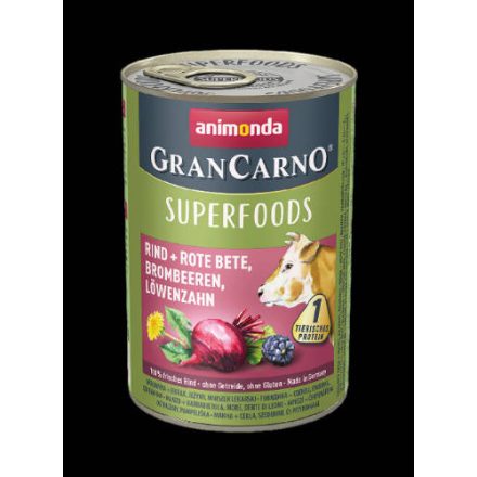 6x Animonda GranCarno Adult (superfood) konzerv - Felnőtt kutyák részére,marha,cékla,szeder,pitypang (400g)