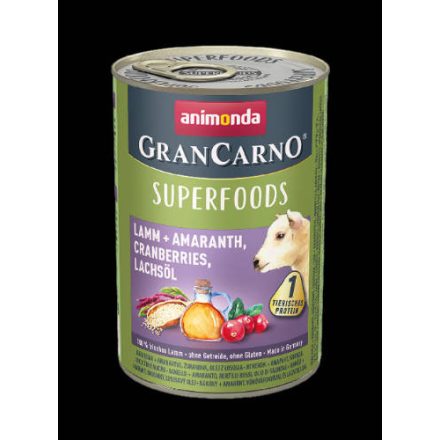 6x Animonda GranCarno Adult (superfood) konzerv - Felnőtt kutyák részére, bárány, amaránt, áfonya, lazacolaj (400g)