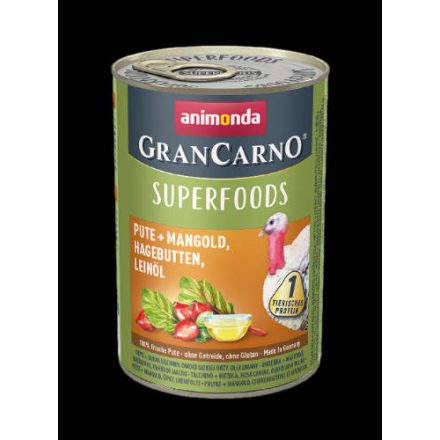 6x Animonda GranCarno Adult (superfood) konzerv - Felnőtt kutyák részére, pulyka, mángold, csipkebogyó, lenmagolaj (400g)