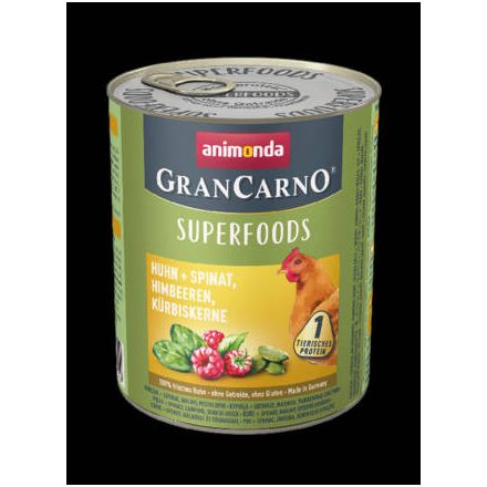 6x Animonda GranCarno Adult (superfood) konzerv - Felnőtt kutyák részére, csirke,spenót,málna,tökmag (800g)