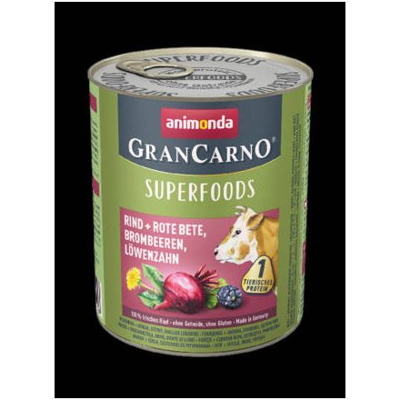 Animonda GranCarno Adult (superfood) konzerv - Felnőtt kutyák részére, -marha,cukorrépa,szeder,pitypang (800g)