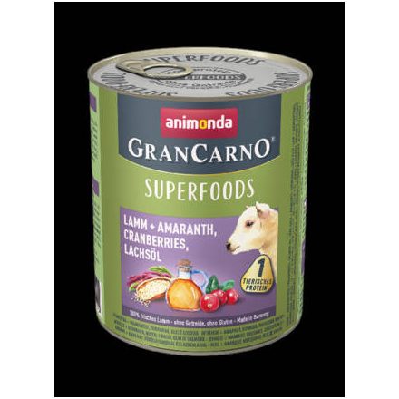 6x Animonda GranCarno Adult (superfood) konzerv - Felnőtt kutyák részére, bárány,  amaránt, áfonya, lazacolaj (800g)