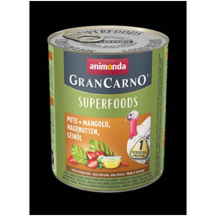 Animonda GranCarno Adult (superfood) konzerv - Felnőtt kutyák részére,  pulyka, mángold, csipkebogyó, lenmagolaj (800g)