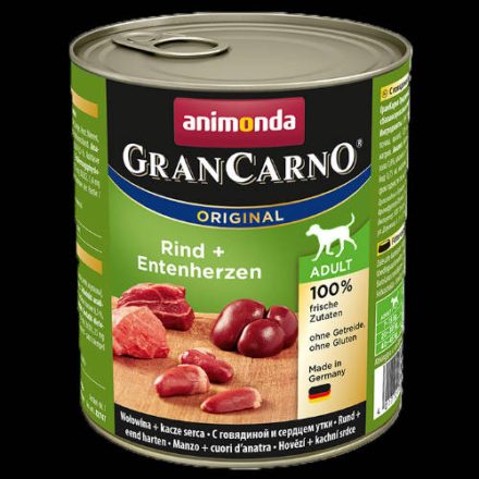 6x Animonda GranCarno Adult (marha,kacsaszív) konzerv - Felnőtt kutyák részére (800g)