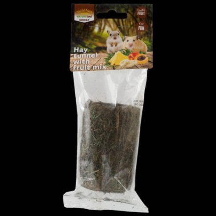 Nature Land NIBBLE - kiegészítő eleség (széna alagút, gyümölcs keverékkel) rágcsálók részére (125g)