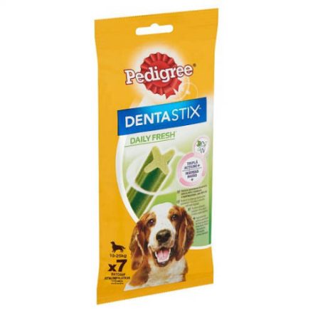 Pedigree DentaStix Daily Fresh 10-25kg - jutalomfalat (fogtisztító, zöld tea-eukaliptuszolaj) Közepes testű kutyák részére (7db/180g)