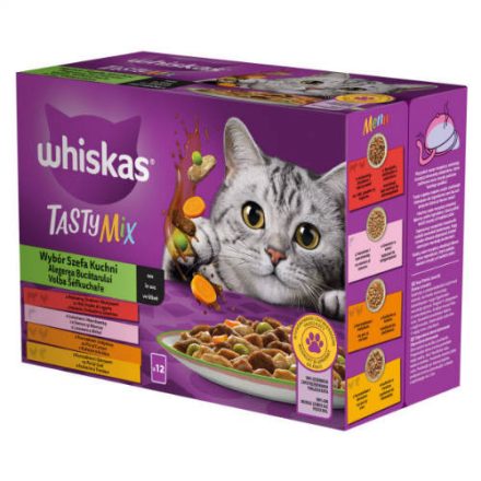 Whiskas TastyMix - Nedves eledel (marha,baromfi,zöldség,lazac,sárgarépa szószban) macskák részére (12x85g)