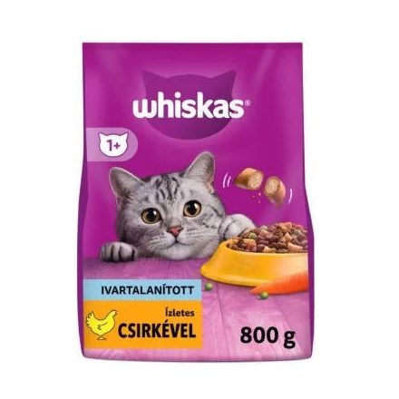 Whiskas Adult Sterile Chicken +1 - Szárazeledel (csirkehússal) felnőtt macskák részére (800g)