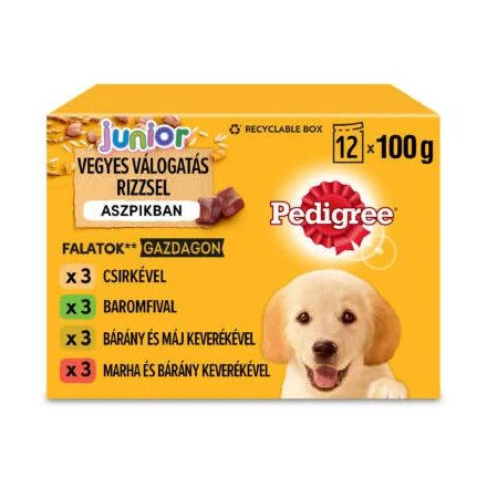 Pedigree Vital Junior - Nedves eledel (csirke-,marha,-bárány,-baromfi aszpikban) kölyökkutyák részére (12x100g)