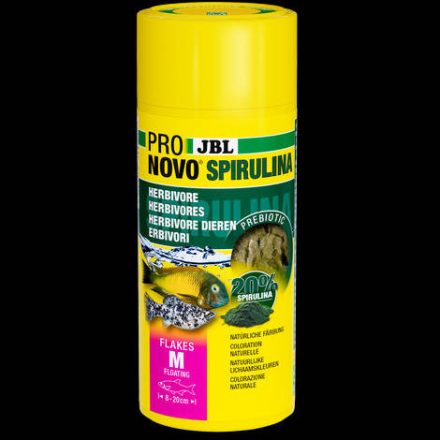 JBL ProNovo Spirulina Flakes - pehelytáp (M-es méret) növény/algaevő akváriumlakók részére (8-20cm) 250ml/40g