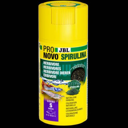 JBL ProNovo Spirulina Grano "S" - Spirulina tápgranulátum S-es méretben minden 3-10 cm-es akváriumi halhoz (100ml/58g) CLICK