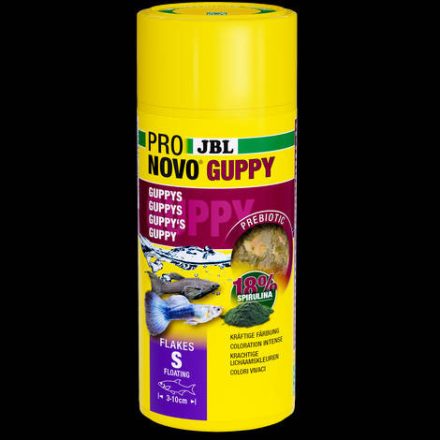 JBL ProNovo Guppy Flakes "S" - pehelytáp (S-es méret) 3-10cm-es guppyknak és akváriumi halak részére (45g/250ml)