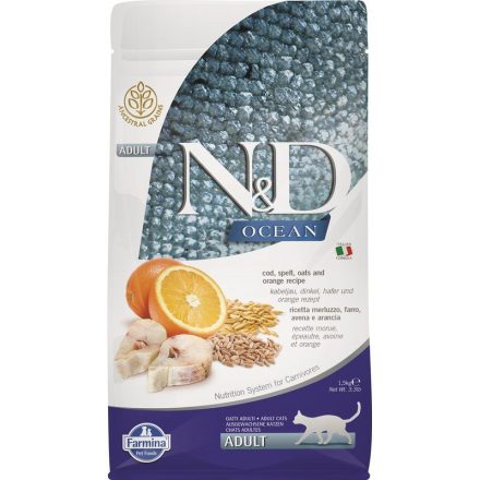 N&D Cat Ocean tőkehal, tönköly, zab & narancs adult 1,5kg