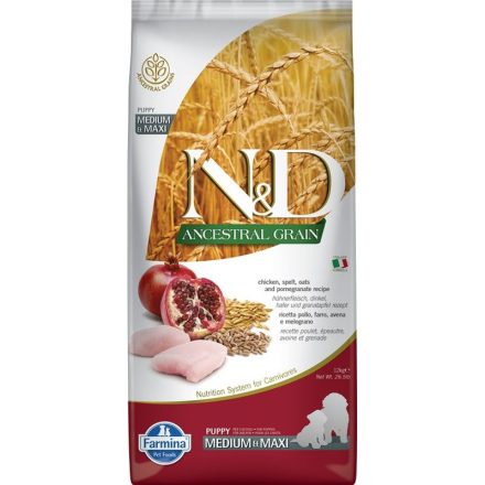 N&D Dog Ancestral Grain csirke,tönköly,zab & gránátalma Puppy Medium & maxi 12kg